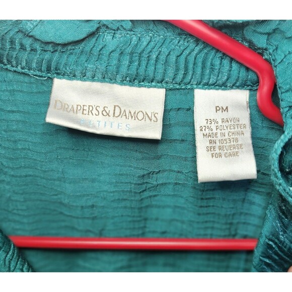 Drapers & Damons Top Women PM Petite Green Blouse Ruffled Buttons Crinkle - Picture 4 of 9